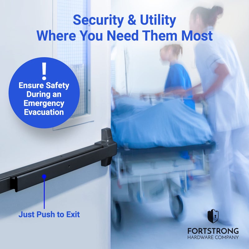 FORTSTRONG جهاز دفع الطوارئ التجاري FORTSTRONG 31" (أسود) - قضبان الطوارئ لأبواب الخروج مع مقبض الباب - مدرج في UL من الدرجة 1 معتمد من ADA لجهاز دفع باب الخروج الطارئ - FS-950B - Image 2